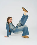 Гащеризон с копчета за момиче светлосин с широки панталони Button Blue