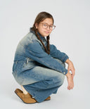 Гащеризон с копчета за момиче светлосин с широки панталони Button Blue