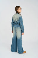 Гащеризон с копчета за момиче светлосин с широки панталони Button Blue