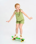 Топ за момиче зелен с връзки и принт Button Blue