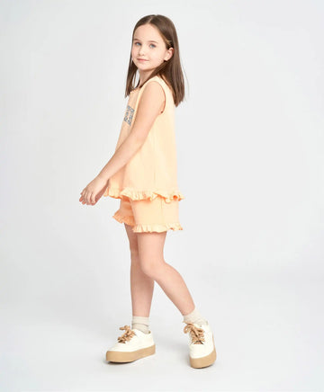 Топ за момиче оранжев с къдрици и принт Button Blue