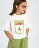 Тениска с къс ръкав бяла за МОМИЧЕ основен изглед