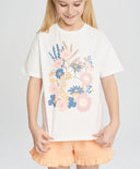 Тениска за момиче бяла с къс ръкав и принт Button Blue