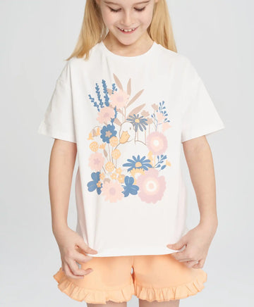 Тениска за момиче бяла с къс ръкав и принт Button Blue