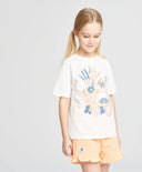 Тениска за момиче бяла с къс ръкав и принт Button Blue