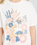 Тениска за момиче бяла с къс ръкав и принт Button Blue