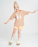 Тениска за момиче бежова с къс ръкав и принт лама Button Blue