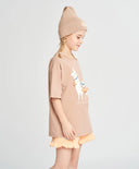 Тениска за момиче бежова с къс ръкав и принт лама Button Blue