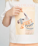 Кроп топ тениска за момиче бяла с къс ръкав и принт Button Blue