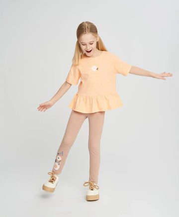 Клин за момиче кафяв с ластичен колан и принт Button Blue