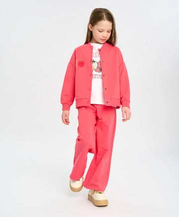 Бомбър оверсайз за момиче с копчета и принт коралов Button Blue