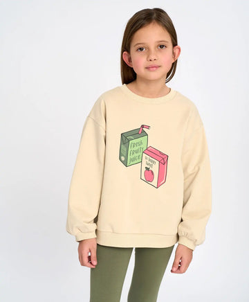 Суитшърт оверсайз детски млечнобял с принт Button Blue