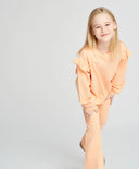 Суитшърт за момиче оверсайз оранжев с къдрици и принт Button Blue