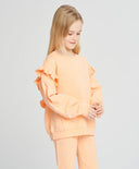 Суитшърт за момиче оверсайз оранжев с къдрици и принт Button Blue