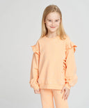 Суитшърт за момиче оверсайз оранжев с къдрици и принт Button Blue