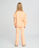 Суитшърт за момиче оверсайз оранжев с къдрици и принт Button Blue