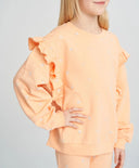 Суитшърт за момиче оверсайз оранжев с къдрици и принт Button Blue