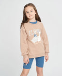 Суитшърт за момиче оверсайз бежов с принт "Гъски" Button Blue