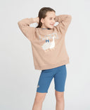 Суитшърт за момиче оверсайз бежов с принт "Гъски" Button Blue