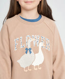 Суитшърт за момиче оверсайз бежов с принт "Гъски" Button Blue