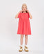 Рокля с къс ръкав за момиче коралова с джобове Button Blue
