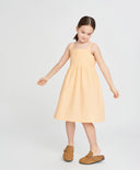 Ленен сарафан с тънки презрамки за момиче оранжев с панделка Button Blue