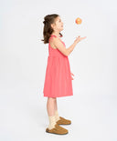 Сарафан за момиче коралов с тънки презрамки и джобове Button Blue