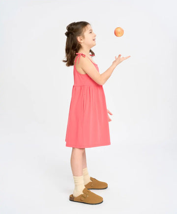 Сарафан за момиче коралов с тънки презрамки и джобове Button Blue