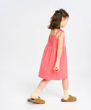 Сарафан за момиче коралов с тънки презрамки и джобове Button Blue