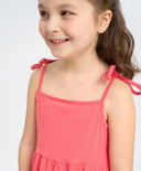 Сарафан за момиче коралов с тънки презрамки и джобове Button Blue