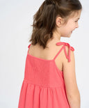 Сарафан за момиче коралов с тънки презрамки и джобове Button Blue