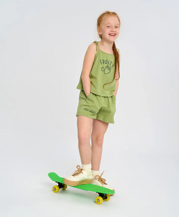 Шорти за момиче зелени леки с ластичен колан и принт Button Blue