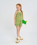 Шорти за момиче зелени леки с ластичен колан и принт Button Blue