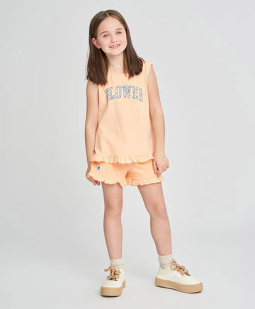 Шорти за момиче оранжеви с къдрици и принт Button Blue