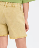 Дънкови шорти за момиче млечнобели с ластичен колан и ресни Button Blue