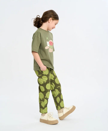 Детски баги дънки за момиче зелени с ефект на обезцветяване Button Blue