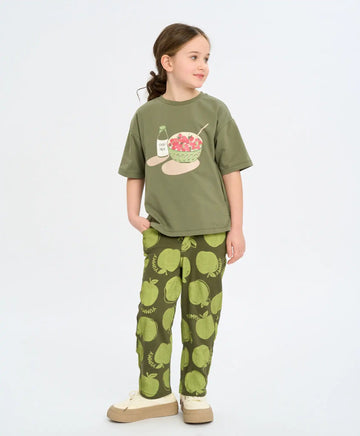 Детски баги дънки за момиче зелени с ефект на обезцветяване Button Blue