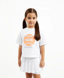 Тениска за момиче, оверсайз с тиснен декор, бяла Gulliver