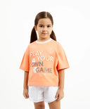 Тениска за момиче оверсайз с тиснен декор, коралова Gulliver