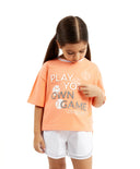 Тениска за момиче оверсайз с тиснен декор, коралова Gulliver