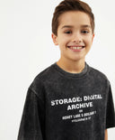 Тениска с къс ръкав за момче с винтидж „варен“ ефект, тъмносива, Gulliver