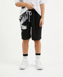 Къс панталон от футер с ластичен колан за момче, черен, Gulliver