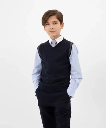 Жилетка плетена с контрастни райета синя от Gulliver