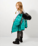 Зимно палто от лъскав дъждобран с цип отстрани тюркоазен Gulliver