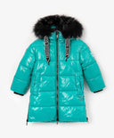 Зимно палто от лъскав дъждобран с цип отстрани тюркоазен Gulliver