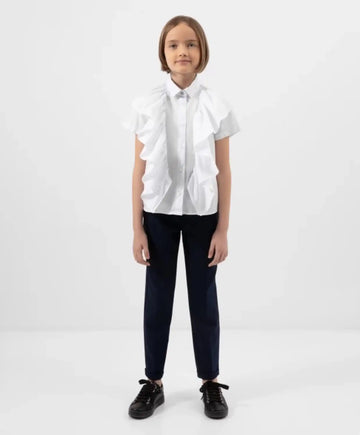 Блуза с къс ръкав и големи волани бяла от Gulliver