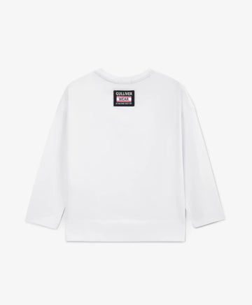 Трикотажен лонгслив с принт бял за момиче Gulliver