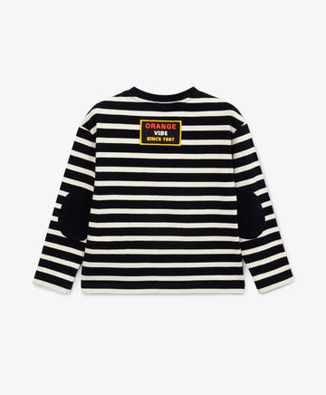 Трикотажен лонгслив с налакътници на райета син за момче Gulliver