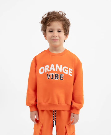 Суитшърт от футер с принт и апликации оранжев за момче Gulliver