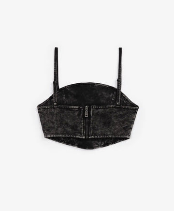 Къс трикотажен топ с ефект на пране сив за момиче Gulliver